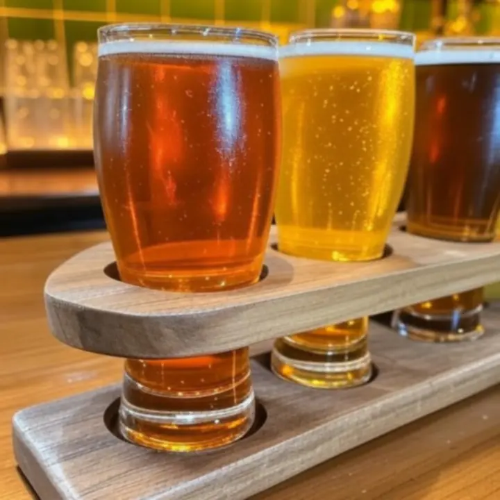 Flight z piwami rzemieślniczymi w eleganckich szklankach degustacyjnych