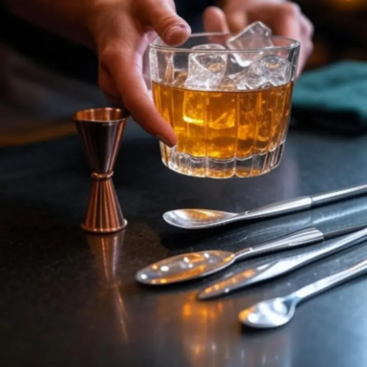 Barman przygotowujący rzemieślniczego koktajlu z precyzyjnymi technikami i kryształową szklanką