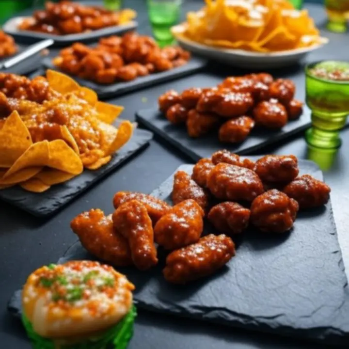 Pomysłowo ułożone patery z przekąskami na dzień meczu - nachos, burgery i regionalne piwa