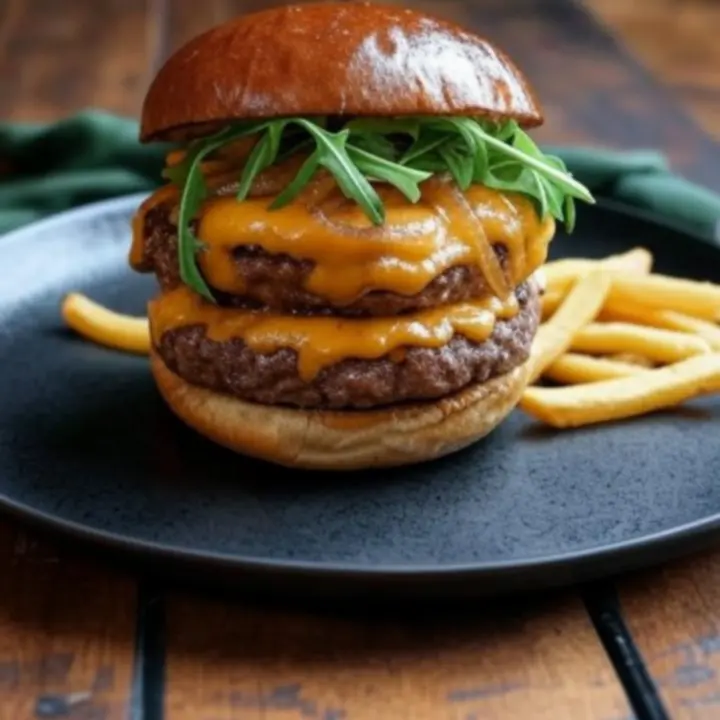 Soczysty burger gourmet z lokalną wołowiną, świeżymi warzywami i rzemieślniczą bułką