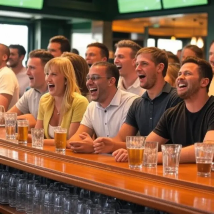 Energetyczna atmosfera podczas transmisji ważnych turniejów, z podświetlonymi ekranami